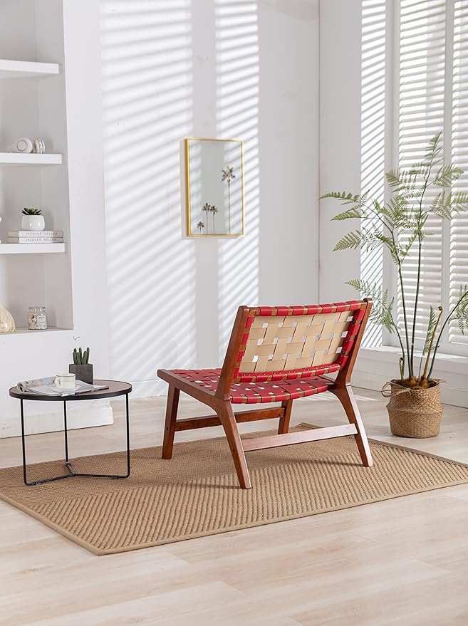 Solid Wood Frame Chair with White Faux Wool. Modern Accent Chair Lounge Chair for Living Room