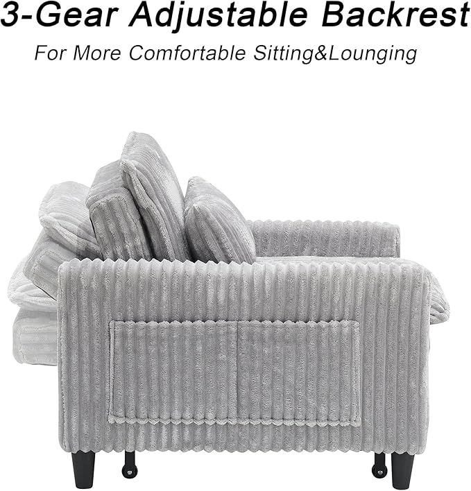 3-in-1 Convertible Sofa Chair BedPull Out Couch Single Sleeper Chair Bedwith Adjustable Backrest with Side Pockets Lounge Sofa for Living Room Bedroom Small Spaces (Gray)