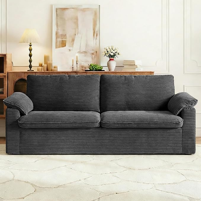 86 Loveseat Sofa Grey Corduroy CouchModern Cloud Sofa Love Seat Deep Seat Slipcovered Sofa with 2 Wide Armrest Pillows for Small Spaces Apartment Studio Office Bedroom Living Room