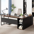 Tribesigns 71 inch Executive Desk L Shaped Desk with Cabinet Storage Executive Office Desk with Shelves Business Furniture Workstation for Home Office Brown and Black