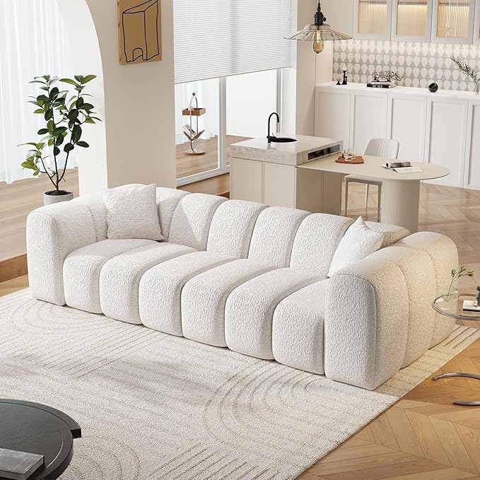 96 Modular Sectional SofaModern Boneless Cloud Couch with Deep SeatUpholstered 4-Seater Sofa Chenille Boucle Couches for Living Room Wide Seat Cozy Loveseat with Armrest (White 96-INCH)