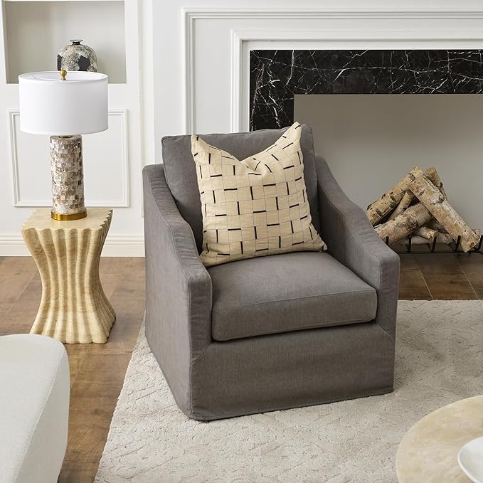 KINWELL 28 Wide Upholstered Down Fill Slipcovered Swivel Barrel Chair Modern Comfy Swivel Accent Chair with Pillow Back for Living Room Bedroom Fully Assembled (Slate Gray)