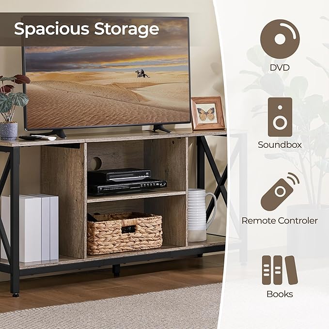Yaheetech Industrial TV Stand for 55 Inch TV Entertainment Center Media Console Table with Open Storage for Living Room Wood Modern Furniture Gray