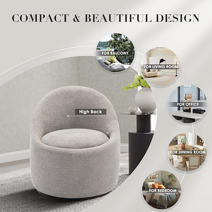COLAMY Swivel Accent Chair Set of 2 360° Swivel Round Chair with Hidden Storage Modern Small Barrel Armchair for Living Room/Bedroom LightGrey Textile Material