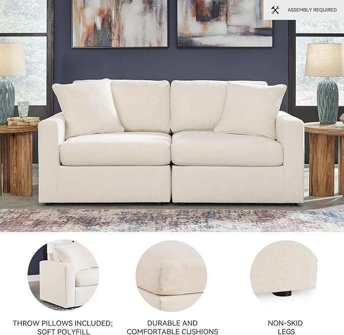 Signature Design by Ashley Modmax Coastal Modular Stain Resistant 2-Piece Loveseat with Removable Covers and 2 Accent Pillows Beige
