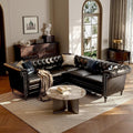 85 Chesterfield Sectional Sofa L Shaped Convertible Faux Leather Couch with Tufted Nailhead &amp Rolled Arms 5-Seater leather sectional couches for living room Apartment Office Classic Black