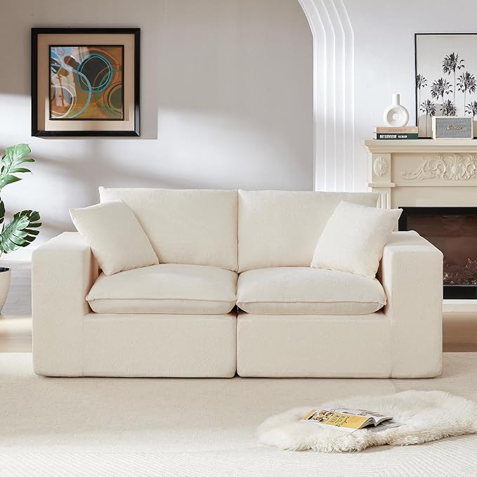 Ball &amp Cast Modular Loveseat Cloud Sofa79'' Chenille Sectional Couch with Wider Armrest and Pillow2 Seat Upholstered Convertible Comfy Love seat Chenille Sofa Couches for Living RoomWhite