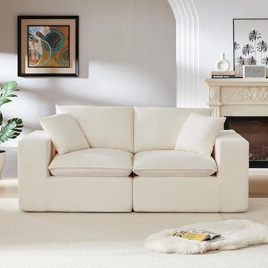 Ball &amp Cast Modular Loveseat Cloud Sofa79'' Chenille Sectional Couch with Wider Armrest and Pillow2 Seat Upholstered Convertible Comfy Love seat Chenille Sofa Couches for Living RoomWhite