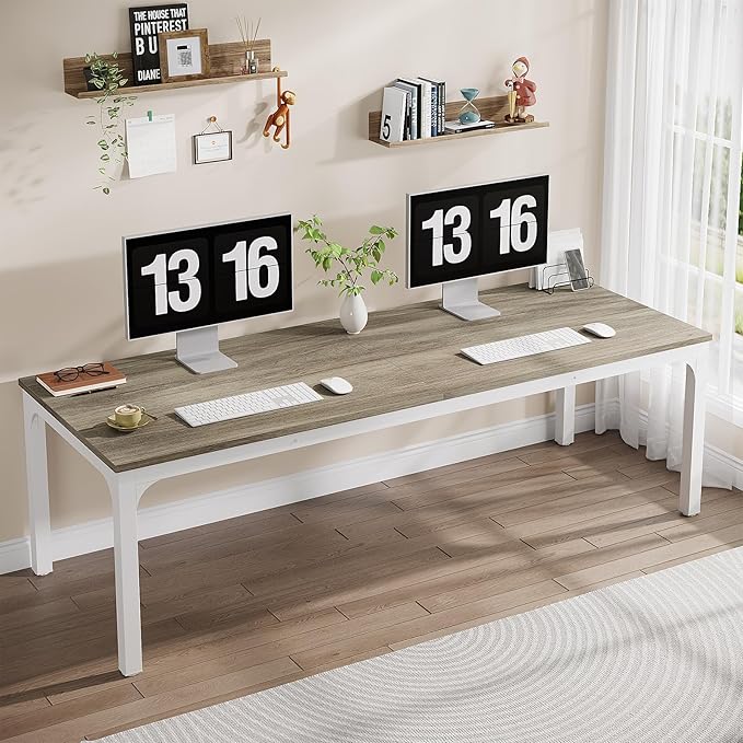 Tribesigns 2-Person Home Office Desk 78.7 Extra Long Computer Desk Double Workstation for Home Office Work Desk for Two People (Oak)