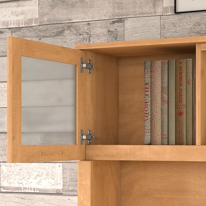 Bush Furniture Somerset 72W L Shaped Desk with Hutch in Maple Cross