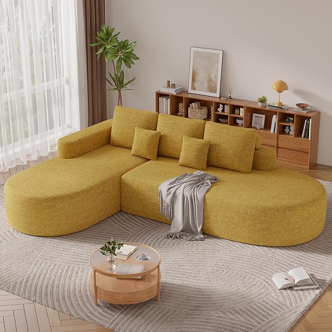 112 Modern Curved Cloud Couch Chenille Boneless Couches for Living Room with Deep Seat Memory Foam Compressed Modular Sectional Sofa No Assembly RequiredYellow 1 PCS