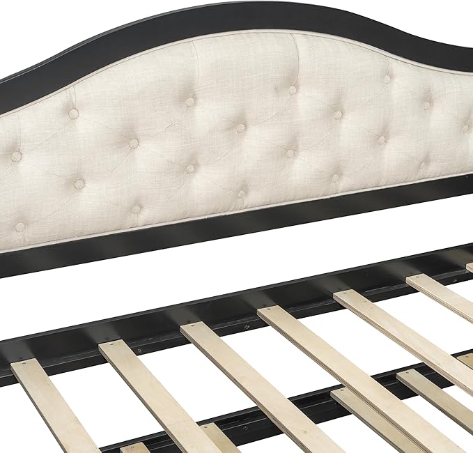 Twin Daybed with Trundle Twin Size Daybed with 2 Storage Drawers Wooden Sofa Bed with Upholstered Button Tufted Backrest for Living Room Bedroom Guest RoomBlack