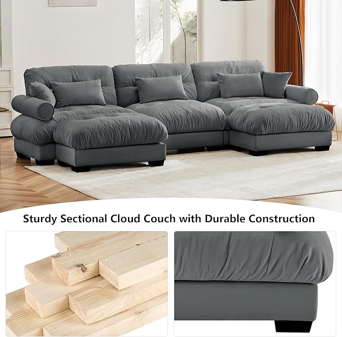 Aoowow Modern Velvet Cloud Sofas Deep Seat for Living Room130 Luxury Oversized U-Shaped Cloud Couch with OttomansTufted Extra Large 3 Seater Sleeper Sofa