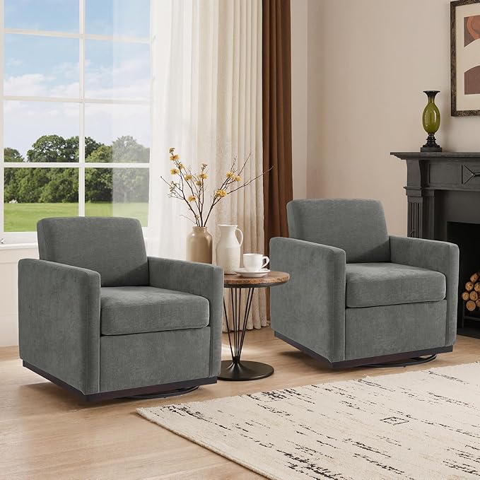 Swivel Barrel Accent Chair Mid Century Modern Arm Chair for Living Room Bedroom Comfy Club Reading Lounge Sofa Corner Chairs for Adults (Chenille Dark Grey Set of 2)