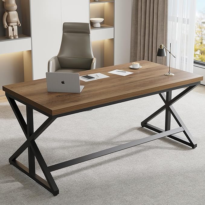 IBF Rustic Office Desk Table Industrial Long Wood Computer Desk for Home Office Modern Large Wide Simple Pc Gaming Workstation Executive Writing Desks Big Table for Work Study Rustic Oak 60 Inch