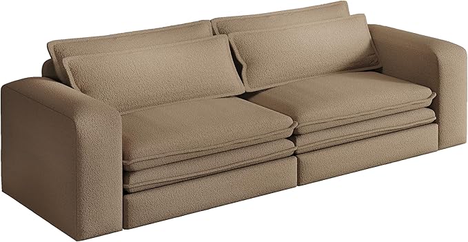 KEIKI 93 King Size Sleeper Sofa Bed 3 in 1 Convertible Sleeper Sofa Pull Out Sofa Bed 3 Seat Teddy Couch with 2 Lumbar Pillows for Living Room Apartment Office Studies Camel