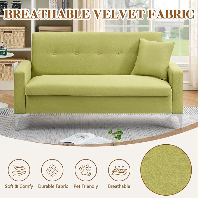 58'' Velvet Small Loveseat Sofa Couch with StorageSettee Bench Couches for Bedroom2-Seater Mini Sofa with Comfy CushionTiny Couch for Small SpaceEasy Assembly
