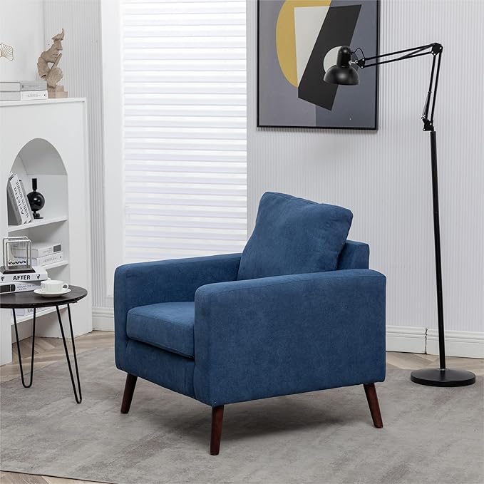 Modern Armchair Living Room Chair upholstered Upholstery Chair with Solid Wood Legs Sofa for Home Office Guests Dark Blue
