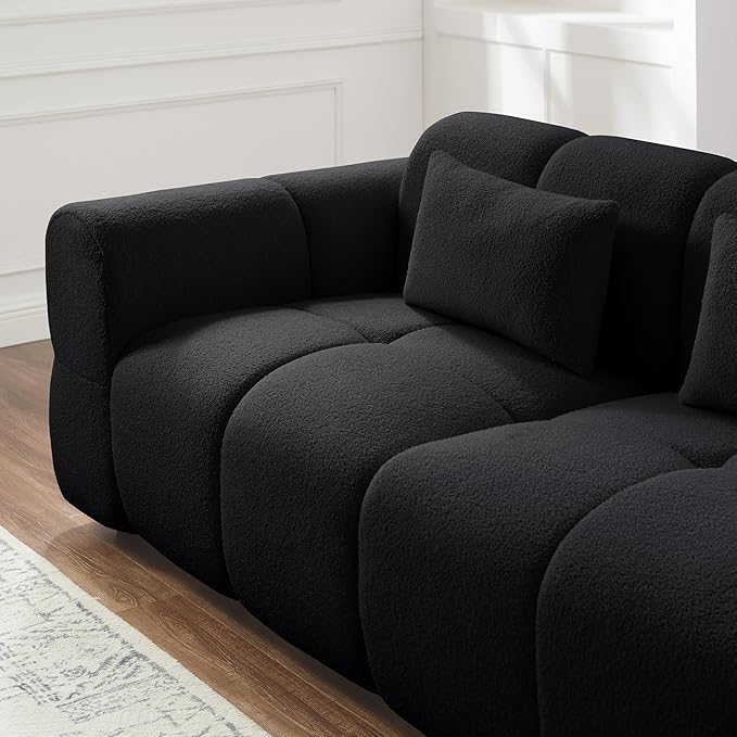 80 Oversized Boucle Sofa CouchModern LoveseatDeep Seat Love SeatMid Century Modern SofaCloud Couch for Living RoomApartmentOfficeand Lounge.（Black）