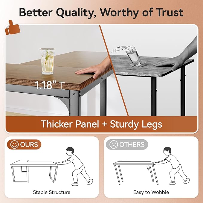 L Shaped Desk 66 Inch Gaming Desk with 1.18 Inch Thicker Desktop Corner Computer Desk Home Office Desk Study Writing Work Desk Metal Frame Rustic Brown