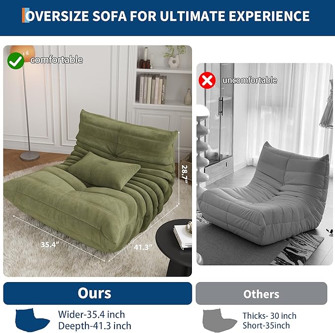 IDEALHOUSE 69 Inch Teddy SofaLoveseat Bean Bag Couch with Deep SeatUpholstered Couches for Living RoomBedroomApartment Green