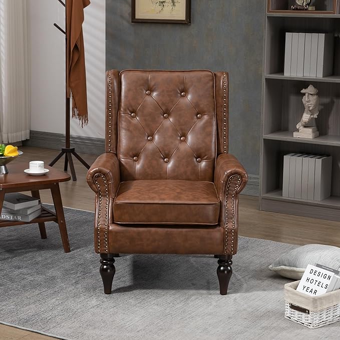 29.13 Modern ArmchairPU Accent ChairLounge ChairSingle Sofa ChairWood LegsUpholstered Sofa Chair for Living RoomBedroomOfficeWaiting Rooms