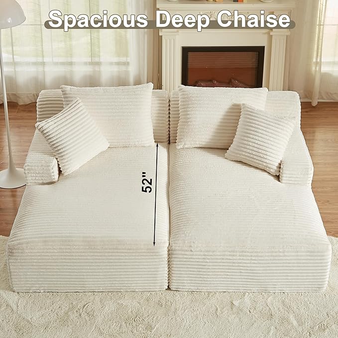 78” Oversized Double Chaise Lounge Indoor Corduroy Sleeper Sectional Couch Upholstered Boneless Cloud Sofa Deep Seat Comfy Plush Chair Bed for Living Room