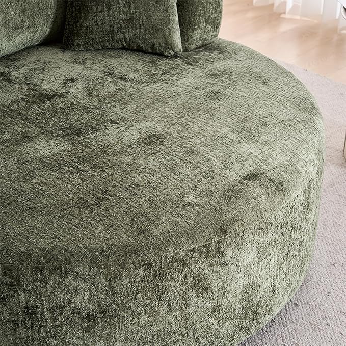 54.5 Green Oversized Swivel Barrel Chair - Chenille Comfy Modern Sofa Chair Fluffy Upholstered Round Accent Chair Cloud Lounge Armchair with 3 Pillows for Living Room Apartment