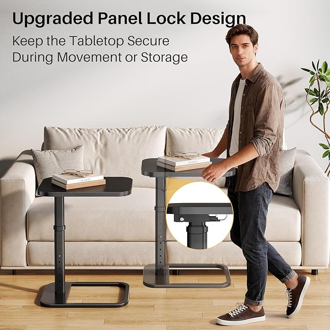Adjustable Height TV Tray Table with Bumper Rounded Corner Design &amp Flip-top Side Table for Bedroom Living Room Bathroom and Study End Table for Eating Dinner or Laptop Black