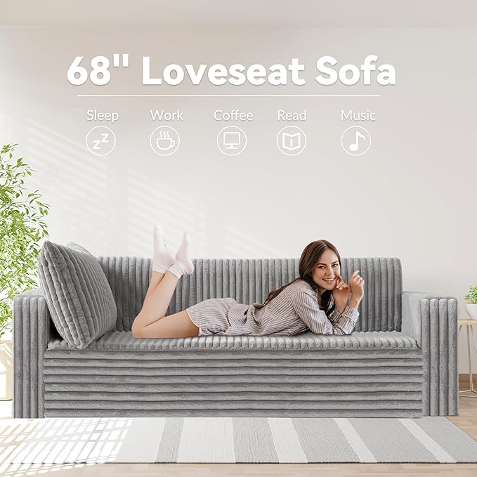 HABUTWAY Folding Sofa Bed 2 in 1 Convertible Sleeper Chair with 2 Pillows Portable Fold Out Chair Bed with Armrest Comfy Floor Couch Lazy Sofa for Living Room Bedroom Dorm Home Office Light Grey