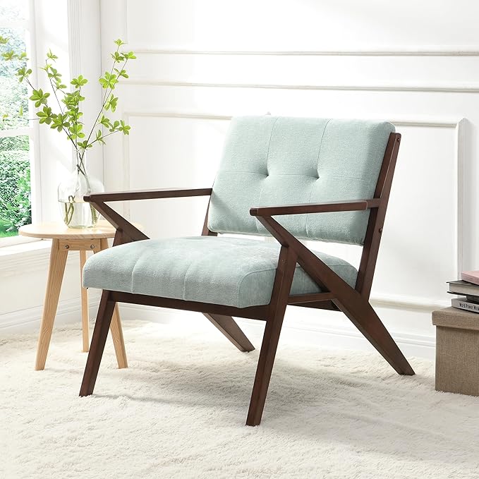 Christopher Knight Home Mid-Century Modern Fabric Upholstered Accent Chair Living Room Wooden Club Chair Cozy Lounge Chair Plush Cushion Comfy Reading Armchair for Bedroom/Home Office Light Blue