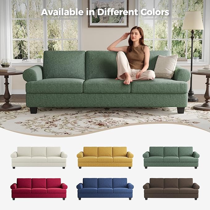 91 Inch Lawson Sofa with Extra Deep Seats Oversize Mid-Century 3-Seat Sofa Couch for Living Room Apartment Lounge Green