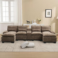 125'' U Shaped Cloud Modular Sofa with Chaise Lounges Chenille Upholstered Comfy Sectional Couch with Storage Console USB Charging Ports &amp Cup Holders Small Deep Seat Sofa for Living Room Brow