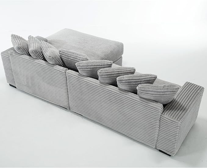 L-Shaped Cloud Sectional Couch Right Facing Modular Compressed Boneless Sectional Sofa with Chaise Lounge Plush Corduroy Boneless Corner Sofa for Living Room