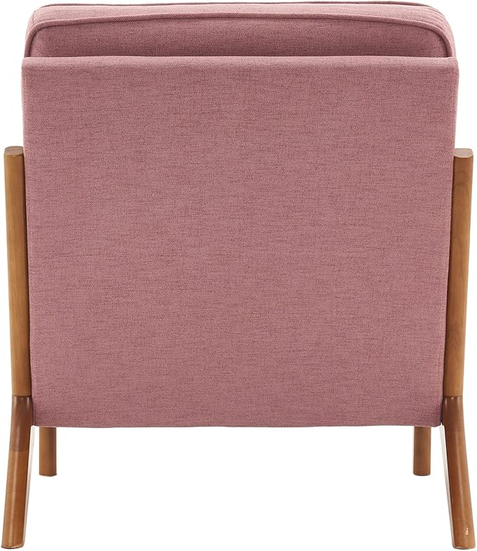 i-POOK Accent Chair Mid-Century Linen Fabric Upholstered Armchair with Pillow and Back Cushion Comfy Single Sofa Chair with Solid Wood Legs Reading Chair for Living Room Bedroom Office Pink