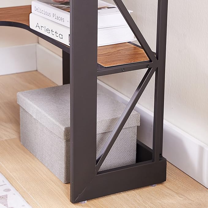 VECELO Desk Corner Tables for Living Room for Small Space Triangle Computer Desk with Steel Frame Corner Shelves with Metal Frame Writing Desk for Workstation Brown 41