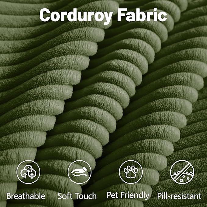 Loveseat Boneless Sofa Couches for Living Room-81 Green 2 Seater Cloud Couch-No Assembly Required Modular Corduroy Full Sponge Compression Sofas for House Apartment