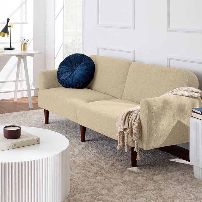 Best Choice Products 77 Mid Century Modern Boucle Loveseat Sofa Couch Convertible Sofa Sleeper Bed w/Real Wood Removable Armrest - Oatmeal