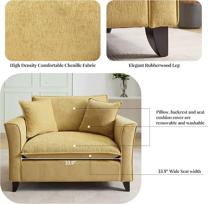 Merax Chenille Oversized Accent Chair - 46.9”W Big Comfy Reading Chair Modular Cloud Chair Cozy Armchair for Living Room Bedroom Kids Room Family Room Reading Nook Yellow