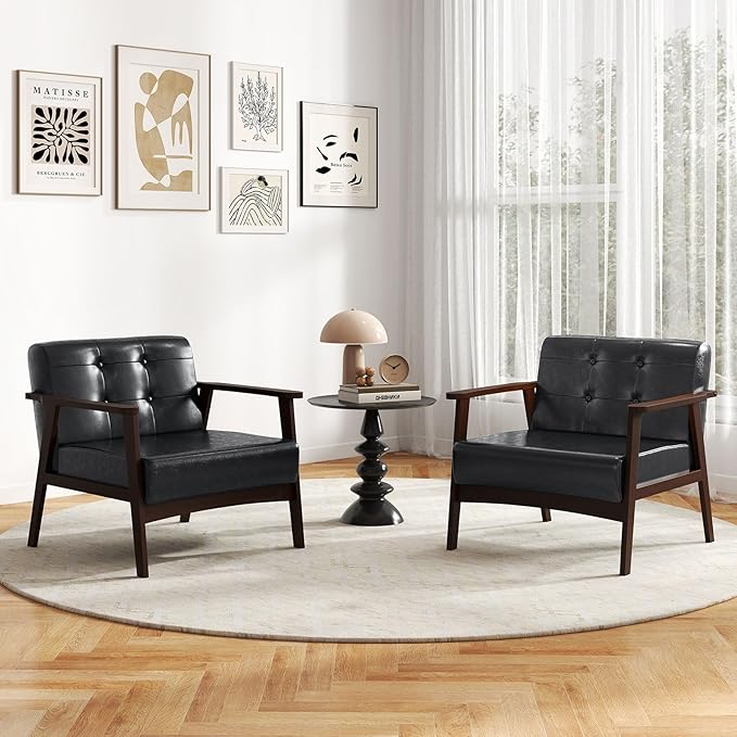 Giantex Mid-Century Modern Accent Chair Oversized Armchair with Rubber Wood Frame Armrest Wide Backrest100° Ergonomic Leisure Chair for Living Room Bedroom Office