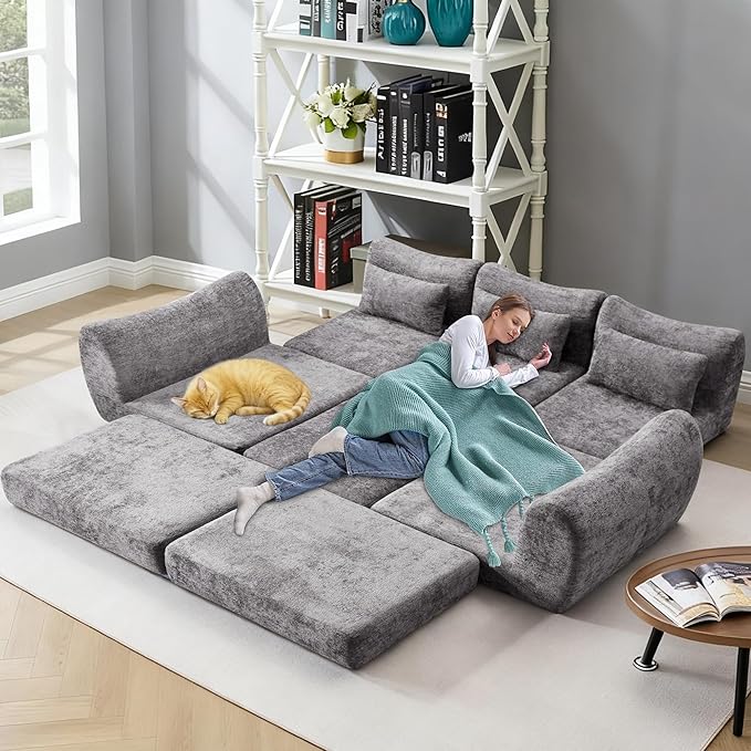 104.72 Multiple Modular Cloud Sofa Bed Sectional Boneless Couch with Chaise for Living Room/Bedroom Shennel Sofa No Assembly 8 Modules Combined Grey