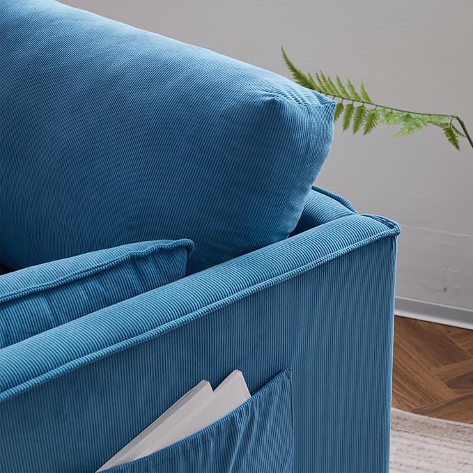 29.5 W Modern Fabric Decorative Chair Armchair Upholstered Reading Chair Single Sofa Casual Club Chair with Solid Wooden Feet and 2 Pillow for living room bedroom bed room office corduroy fabric