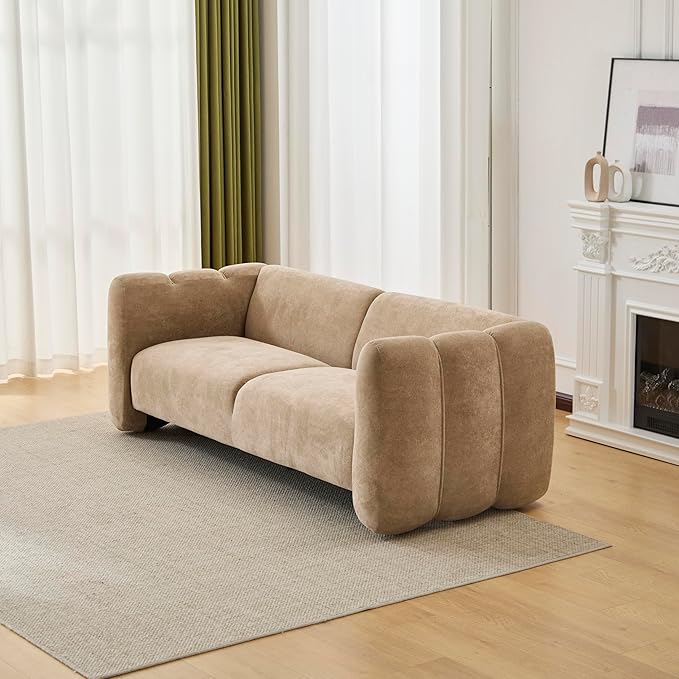 Christopher Knight Home Ahri 83'' Wood Frame Lounge Sofa Couch with Wave Design Soft Seating 3-Seater Sofa with Armrests Comfy Velvet Upholstered Home Sofa for Living Room and Office Camel
