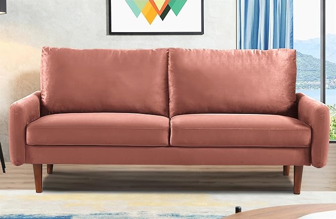 Kent Velvet Sofa for Modern Living Rooms and Compact Spaces Comfy 3 Seater Couch Studio Apartment Furniture with Sleek Design Rose