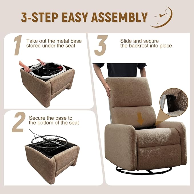 360° Rocking Chair Nursery Rocker Chair with Side Pockets Glider Nursing Chair with Steel Structure Base Small Chair for Small Spaces Sherpa Swivel Accent Chairs for Living Room Nursing