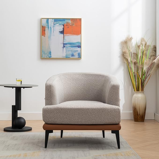 Modern Two-Tone Barrel Fabric Chair Upholstered Round Armchair for Living Room Bedroom Reading Room (Burnt Orange)