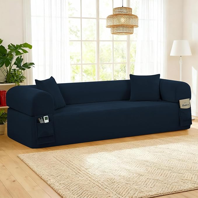 3 Seater Sofa Couch for Living Room (Blue 30 D + 2 Pillows)