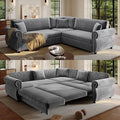 88 L Shaped Sectional Sleeper Sofa Couch with Pull Out Bed Oversized Chenille Convertible Sectional Couches with Nailhead Trim &amp Rolled Arm for Living Room Removable Sofa CoverLigt Grey