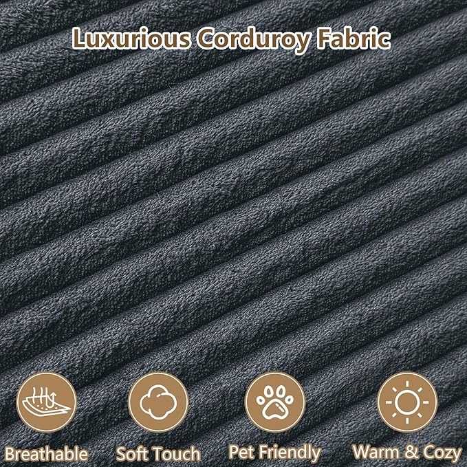96 Cloud Sectional Sofa Boneless Couch for Living Room Modular Sectional Sofa with Deep Seat Fluffy Comfy Corduroy Couch with L-Shaped Chaise No Assembly Required (Grey Right Facing)