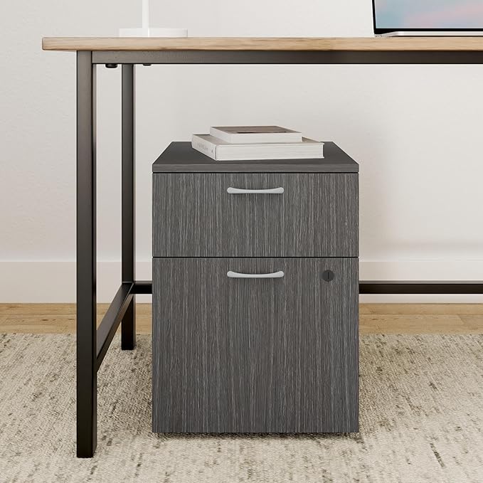 HON MOD 2 Drawer File Cabinet On Wheels Mobile Pedestal for Filing Cabinets for Home Office 15 W Portable Storage Slate Teak